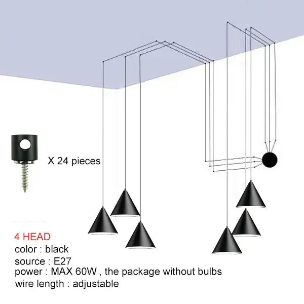 Modern minimalist black led pendant – dining room conical light
