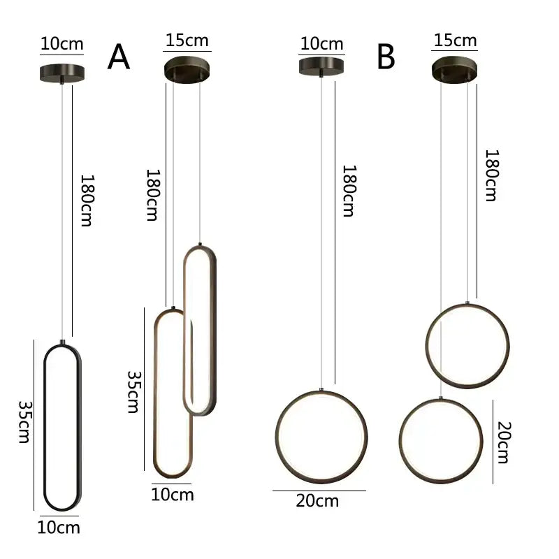 Modern minimalist black led pendant light for bedroom glow