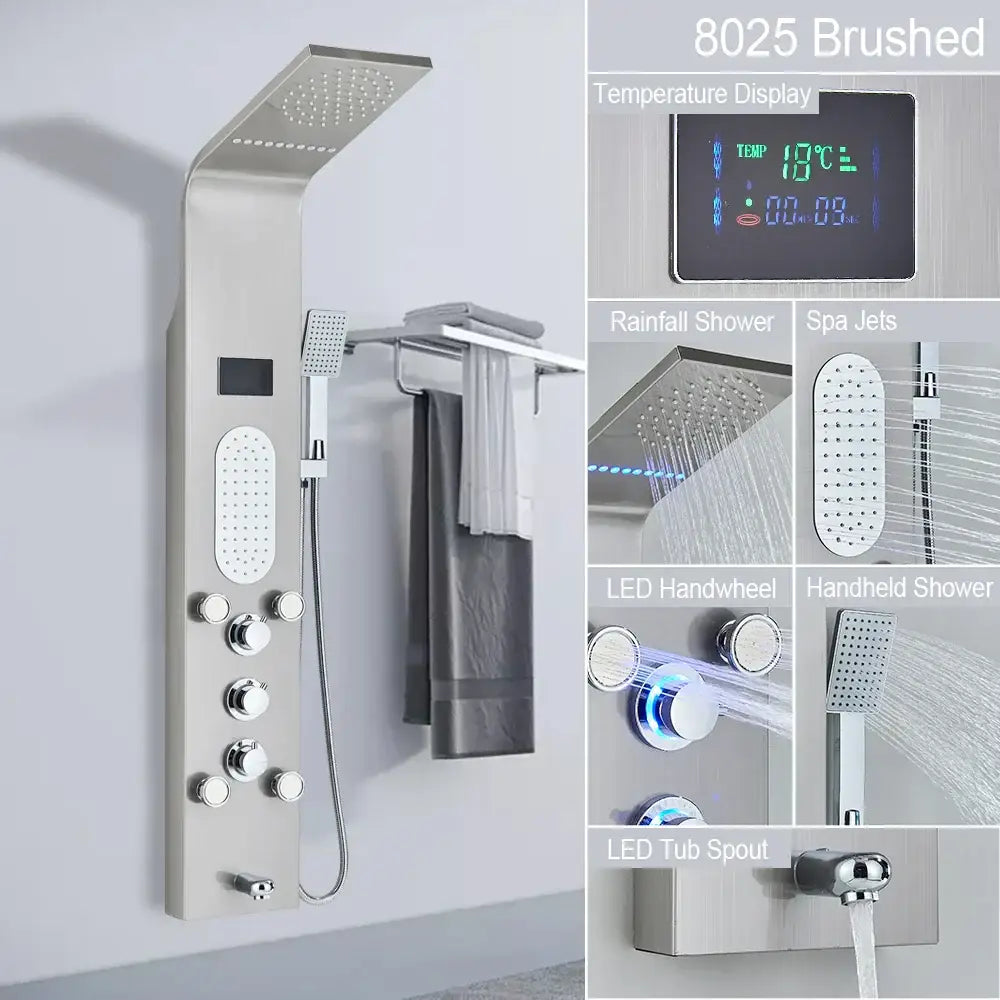 Modern black led shower faucet system with massage jets bathroom panel