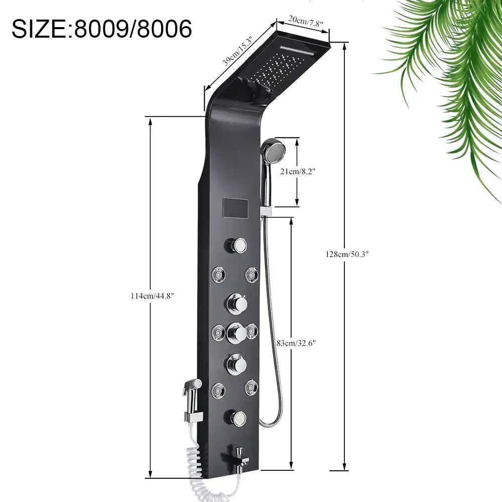 Modern black led shower faucet system with massage jets bathroom panel
