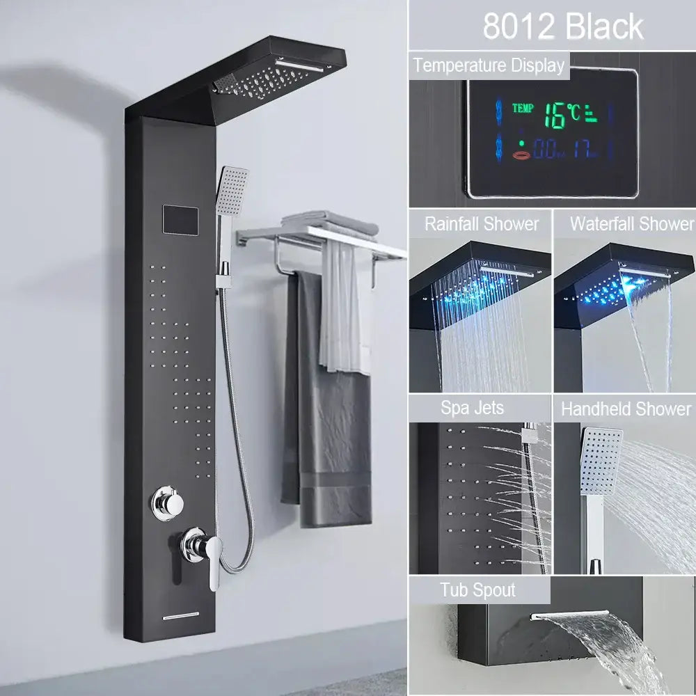 Decorbites black led shower panel bathroom faucet with blue light