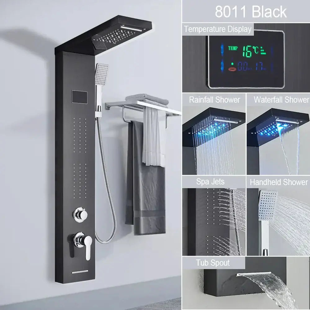 Decorbites black led shower panel bathroom faucet with blue light