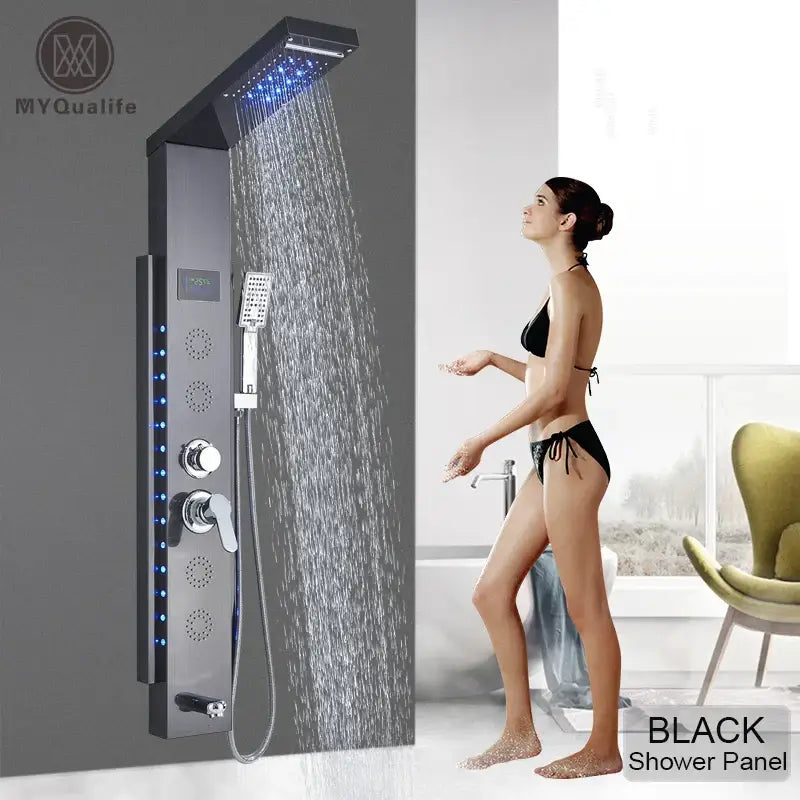 Decorbites black led shower panel bathroom faucet with blue light