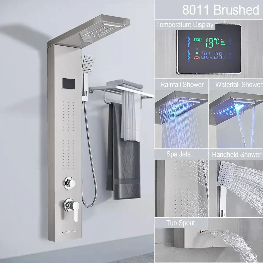 Modern black led shower panel bathroom faucet with 5 functions