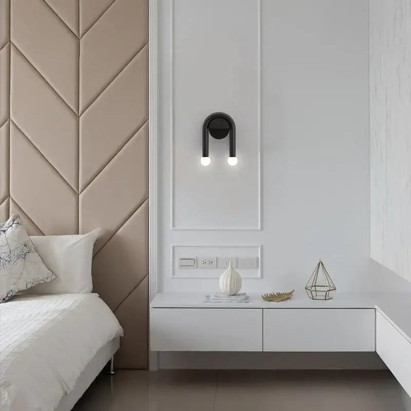 Modern black led wall lamp living room u-shaped dual sphere sconce