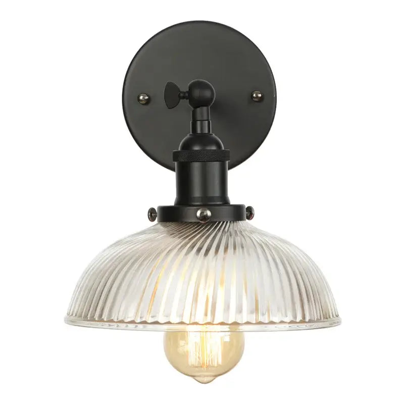 Vintage black led wall lamp bedroom ribbed glass sconce