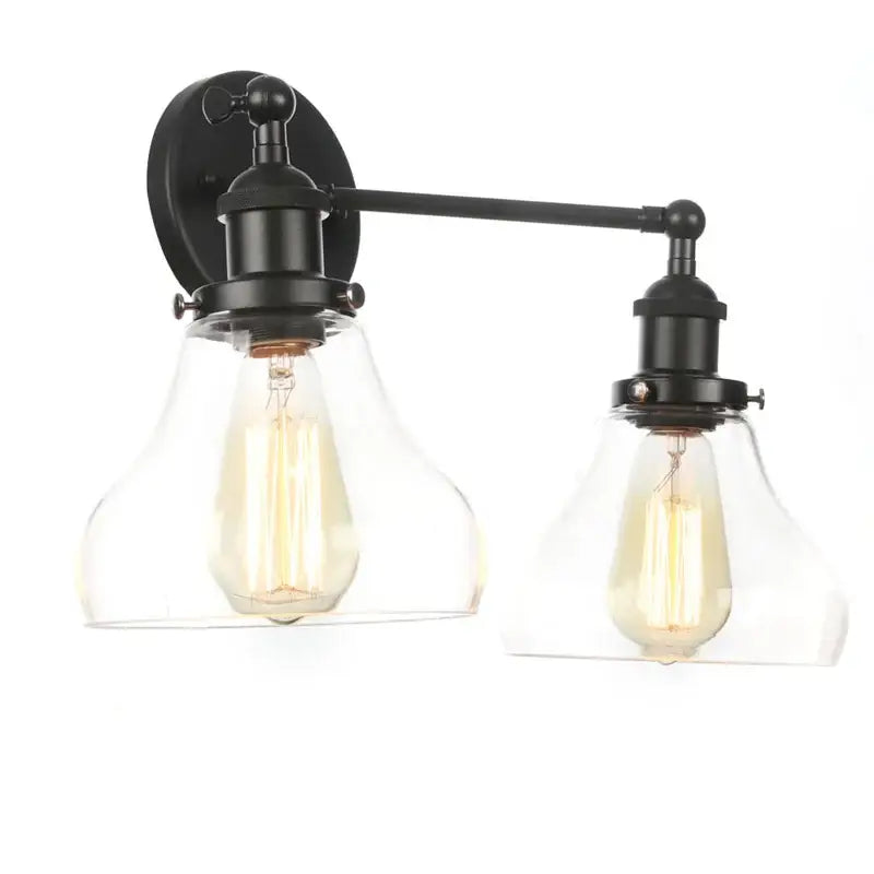 Industrial black led wall sconce with glass shades for bedroom