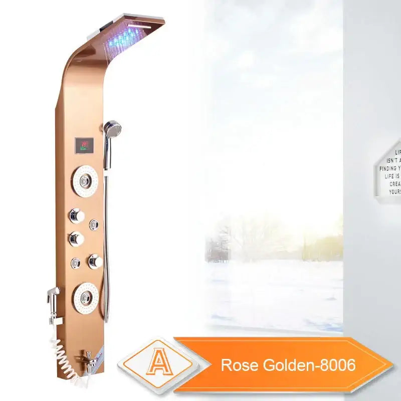Modern black led waterfall shower panel bathroom system with bidet tap