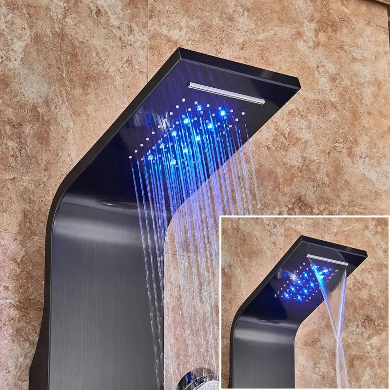 Modern black led waterfall shower panel bathroom system with bidet tap