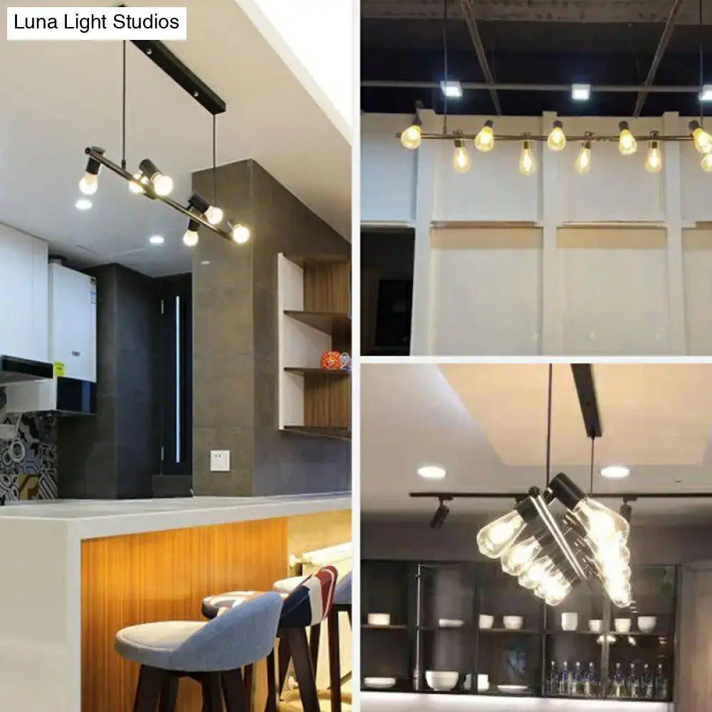 Industrial black linear island pendant light kitchen edison bulbs