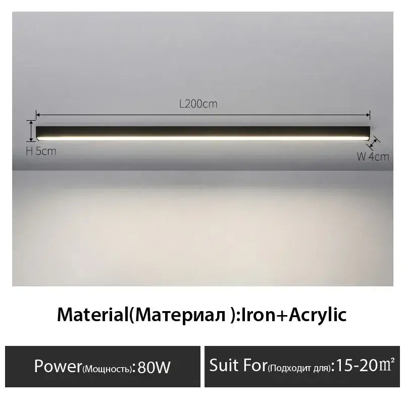 Modern black linear led ceiling lamp for living room