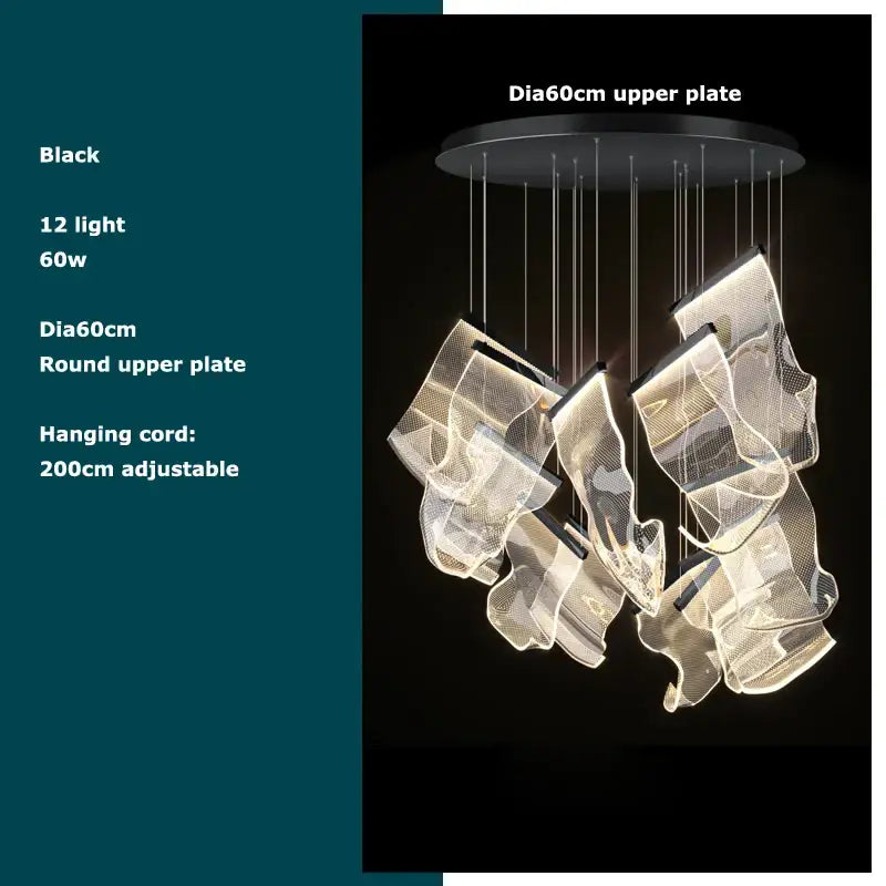 Modern black love chandelier mesh pendant light for dining room