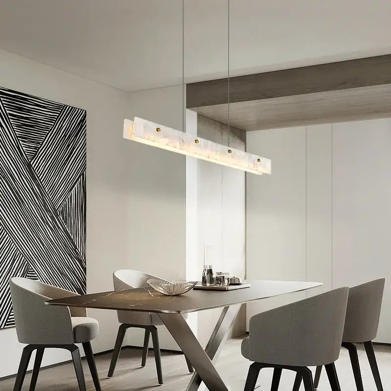 Modern black marble pendant chandelier – dining room rectangular light