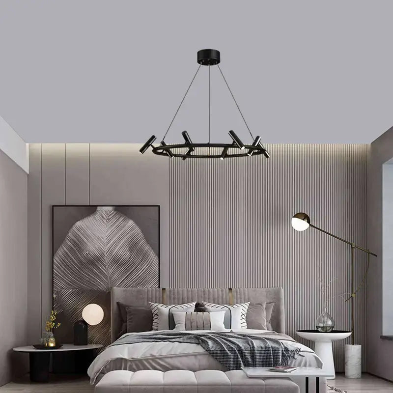 Decorbites black metal chandelier minimalist dining room led light