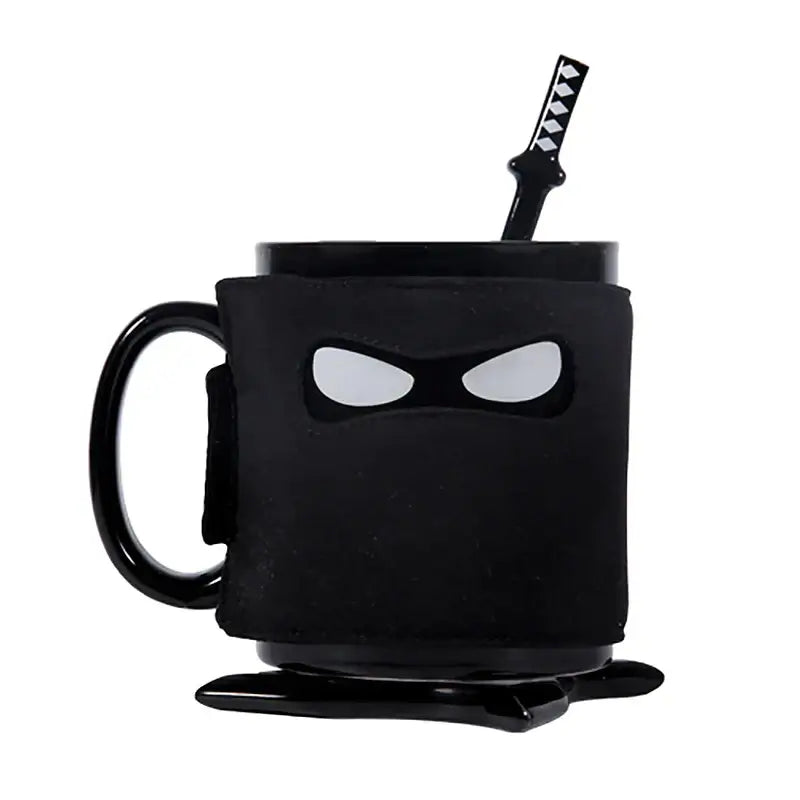 Decorbites black ninja mug with sword stirrer kitchen novelty cup