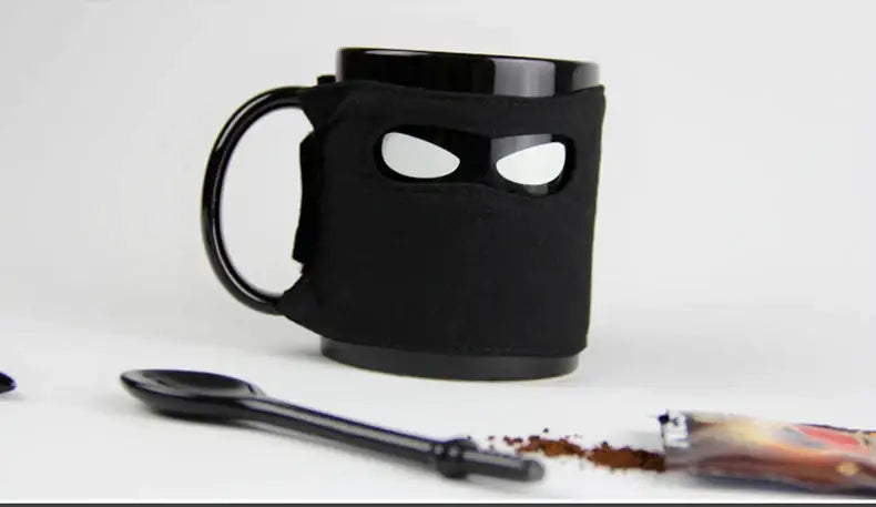Decorbites black ninja mug with sword stirrer kitchen novelty cup