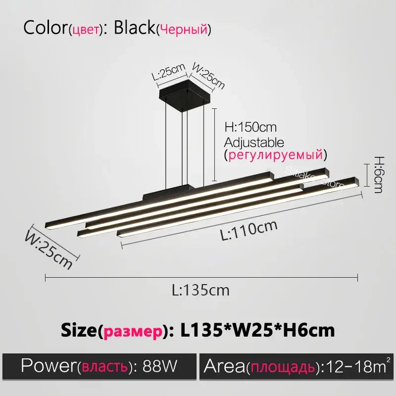 Decorbites black nordic chandelier minimalist 3 bar living room light