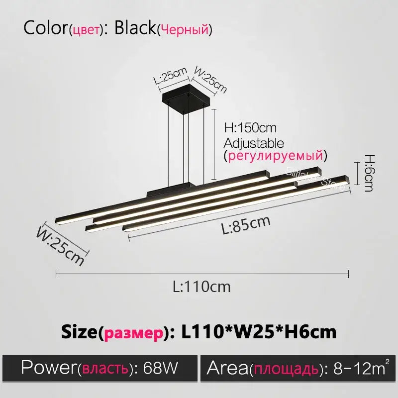 Decorbites black nordic chandelier minimalist 3 bar living room light