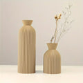 Modern pleated black plastic vase set of 4 living room decor matte black & beige ribbed design