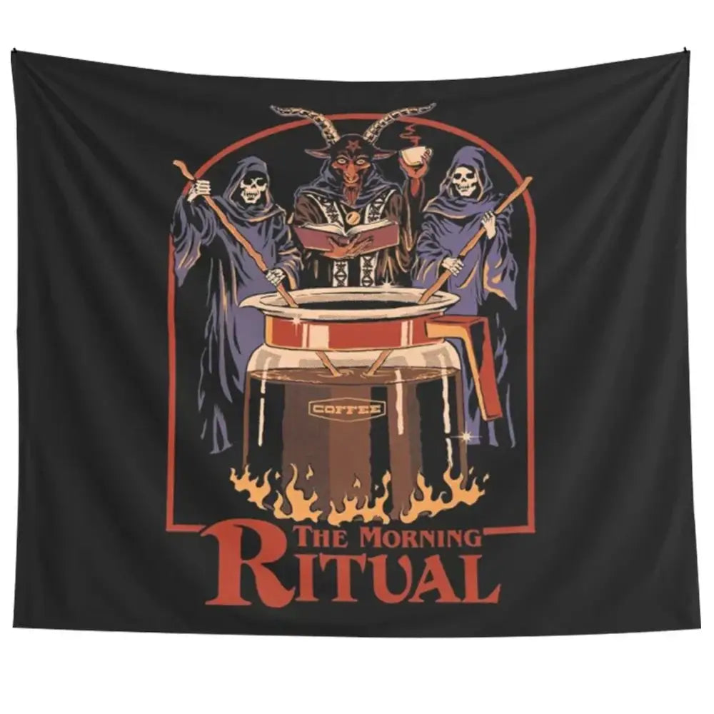 Decorbites black psychedelic tapestry morning ritual bedroom wall art
