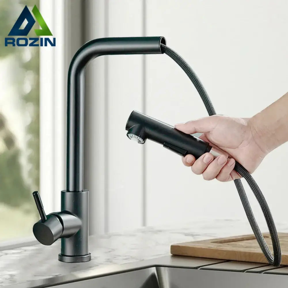 Decorbites black pull out kitchen faucet with dual mode nozzle