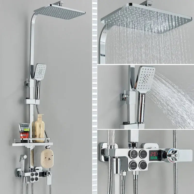 Decorbites black thermostatic digital shower faucet set for bathroom