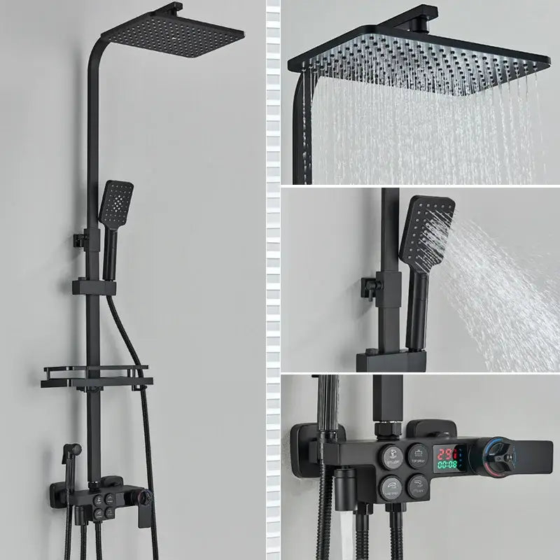 Decorbites black thermostatic digital shower faucet set for bathroom