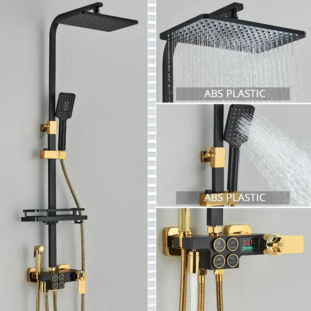 Decorbites black thermostatic digital shower faucet set for bathroom