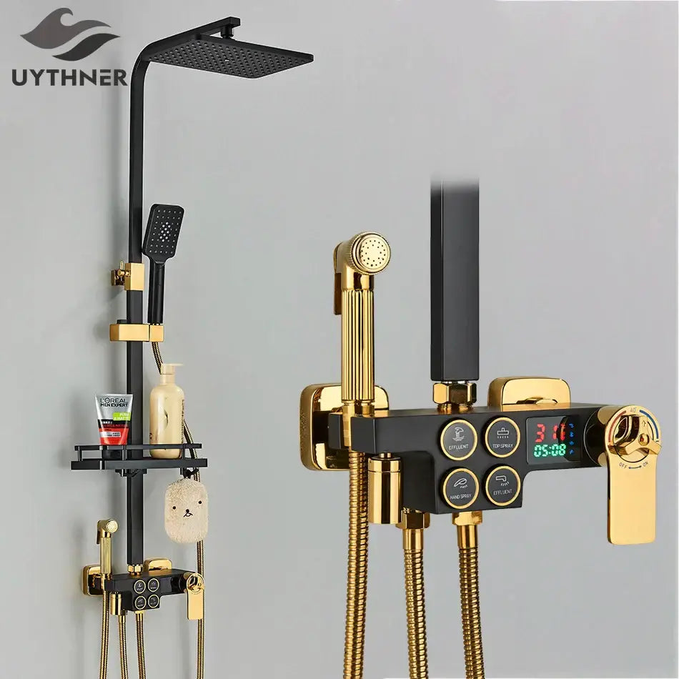 Decorbites black thermostatic digital shower faucet set for bathroom