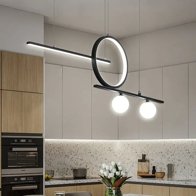 Modern black & white bar and circle suspension light for dining room