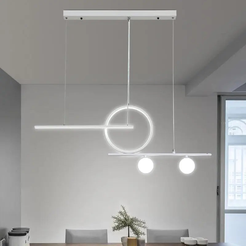 Modern black & white bar and circle suspension light for dining room
