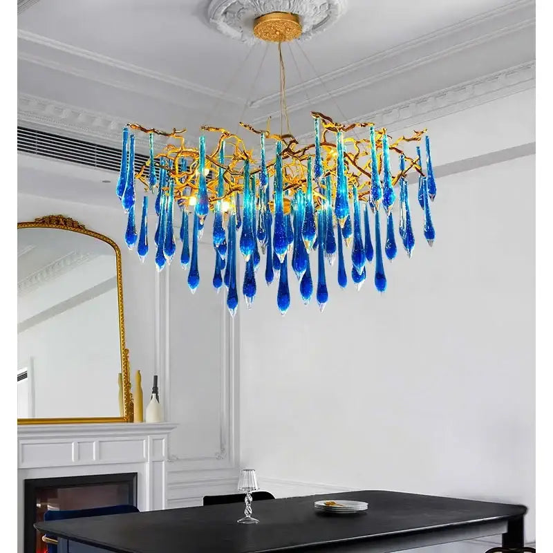 Decorbites blue crystal chandelier gold branching dining room light