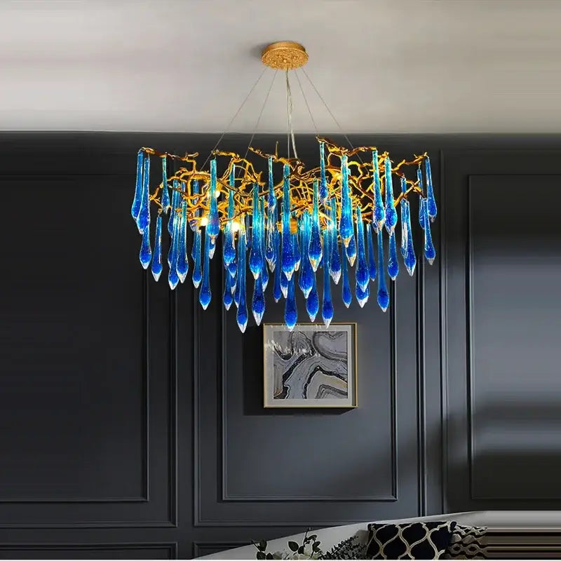 Decorbites blue crystal chandelier gold branching dining room light