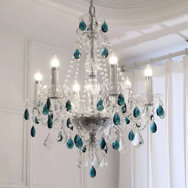Decorbites blue crystal chandelier living room teal pendant light