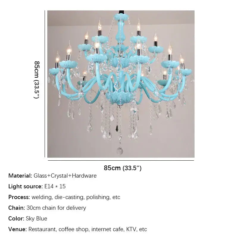 Decorbites blue crystal lamp candle chandelier for living room