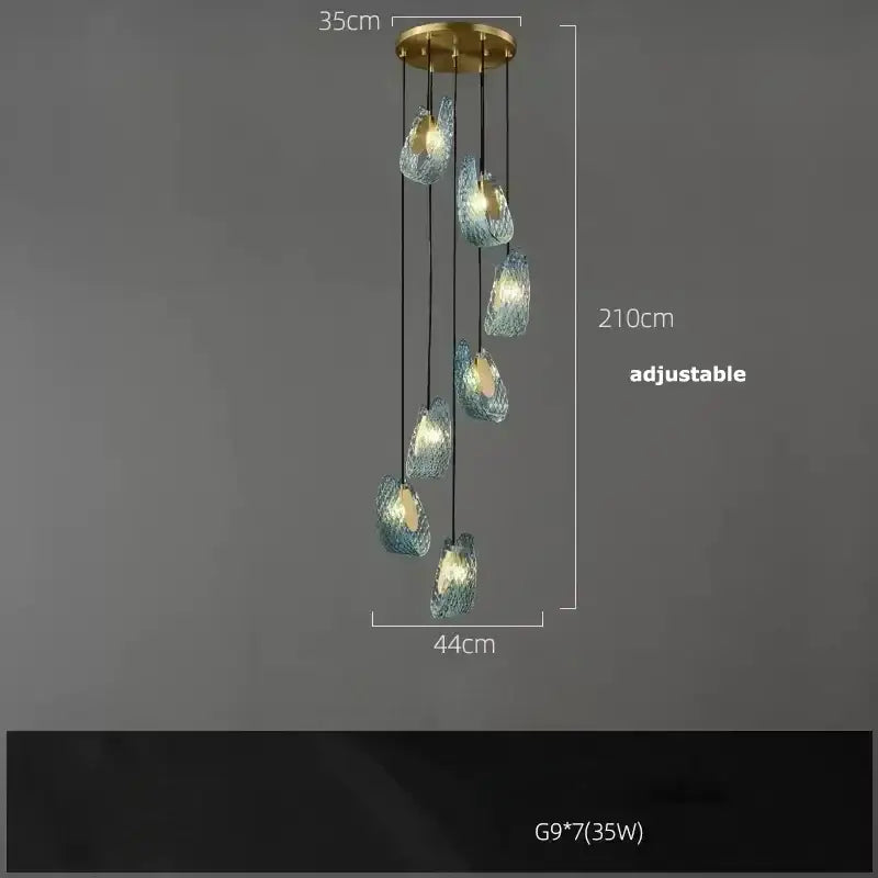 Modern blue glass led pendant lamps dining room gold petal chandelier