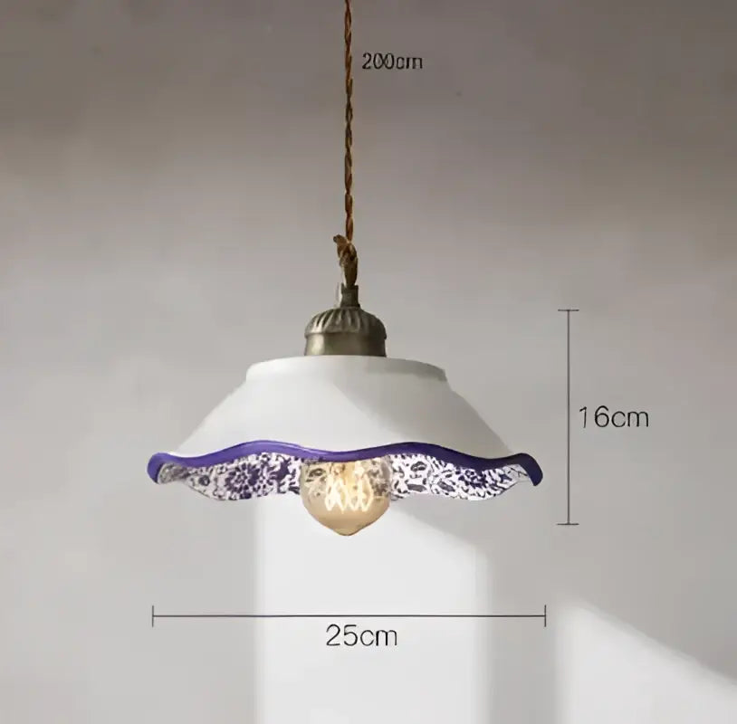 Decorbites blue glass pendant light with black lace for bedroom