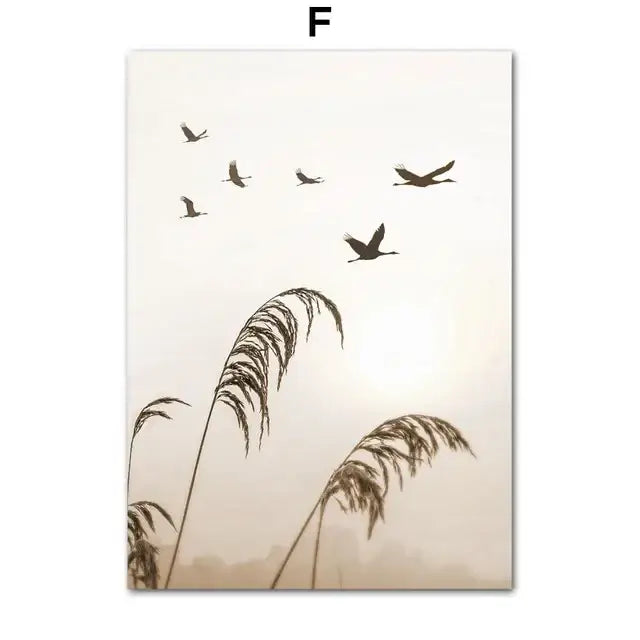 Bohemian beach landscape pampas grass wall art for bedroom