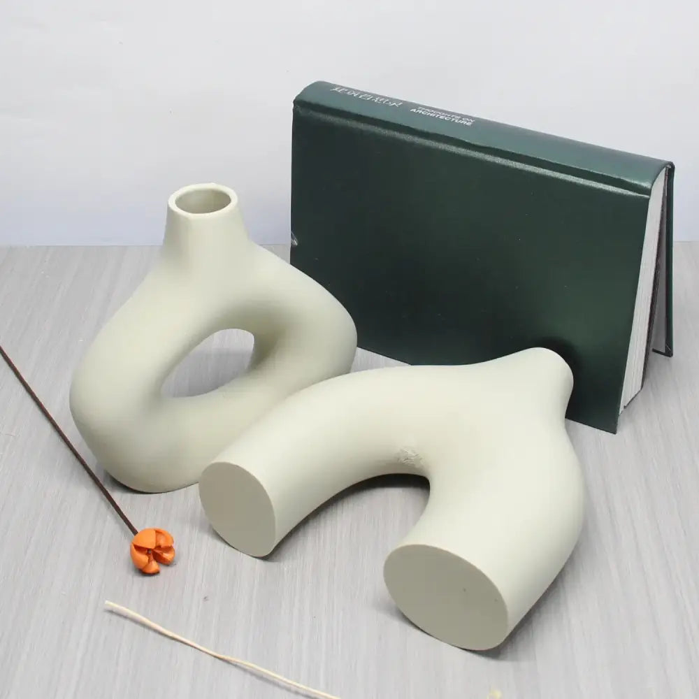 Bohemian black & off-white ceramic vase set living room decor