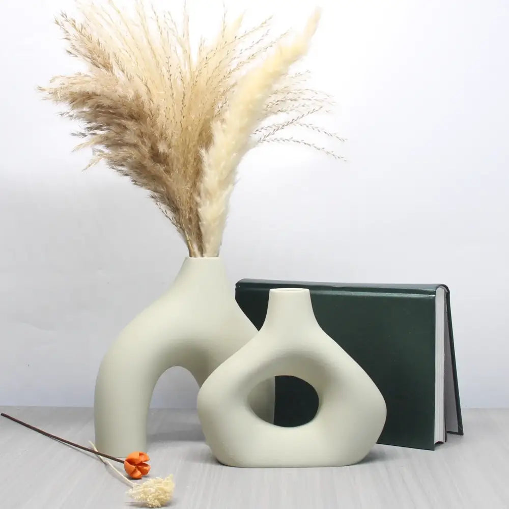Bohemian black & off-white ceramic vase set living room decor