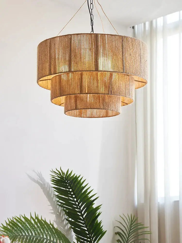 Decorbites bohemian rattan chandelier tiered bamboo dining room light