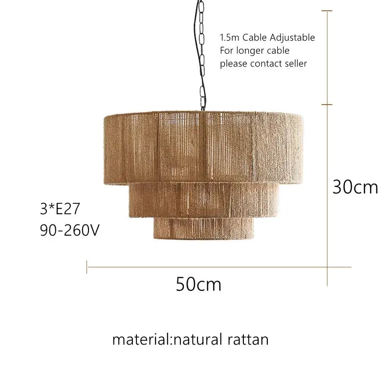 Decorbites bohemian rattan chandelier tiered bamboo dining room light