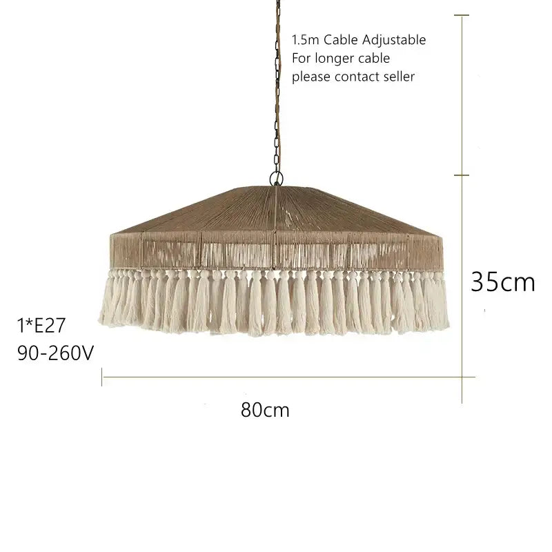 Decorbites bohemian tassel chandelier natural woven bedroom light