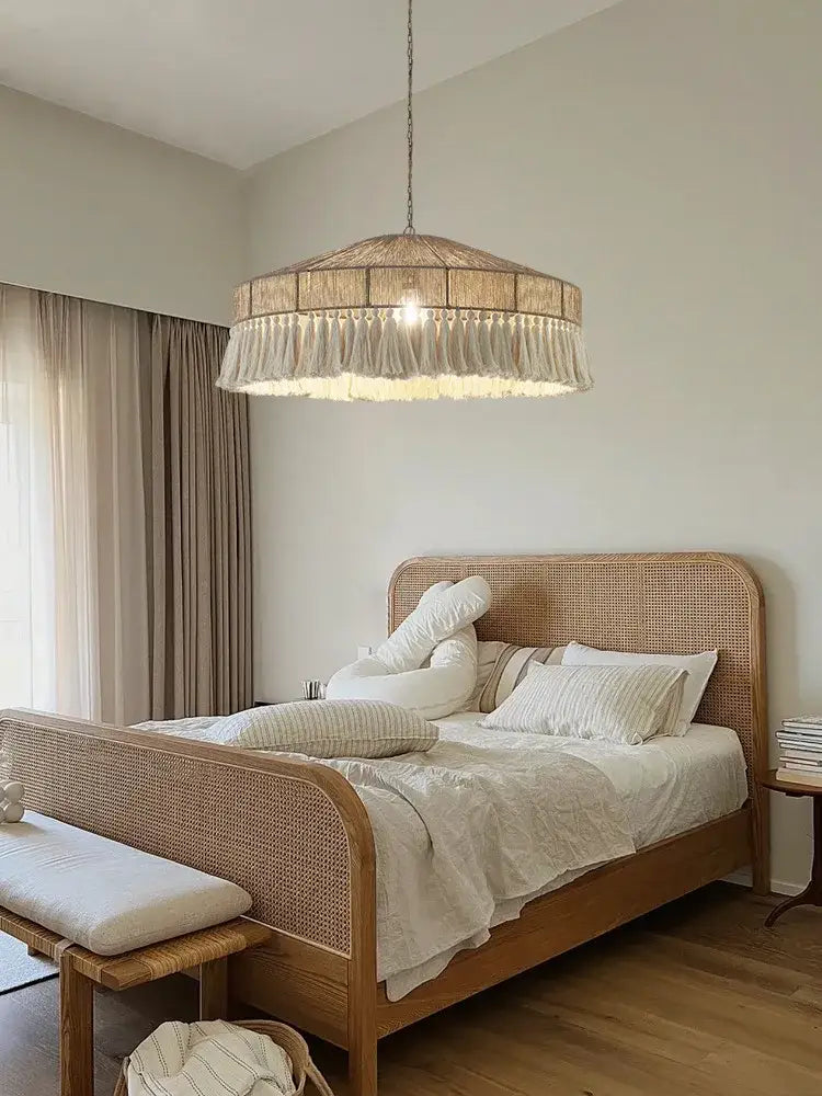 Decorbites bohemian tassel chandelier natural woven bedroom light