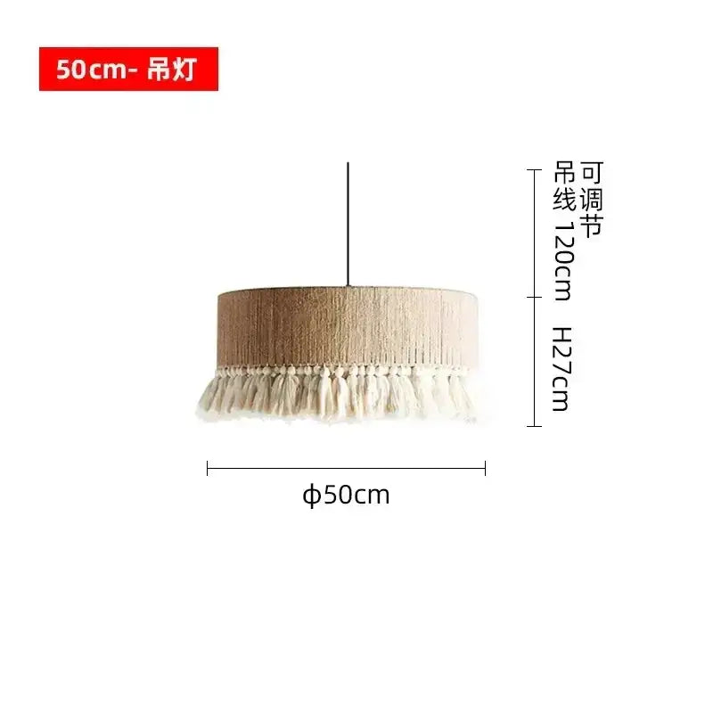 Decorbites bohemian tassel chandelier natural woven bedroom light