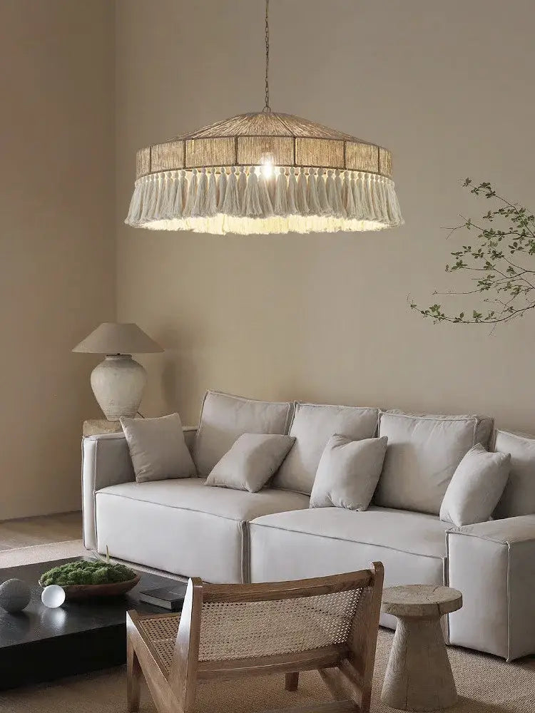 Decorbites bohemian tassel chandelier natural woven bedroom light