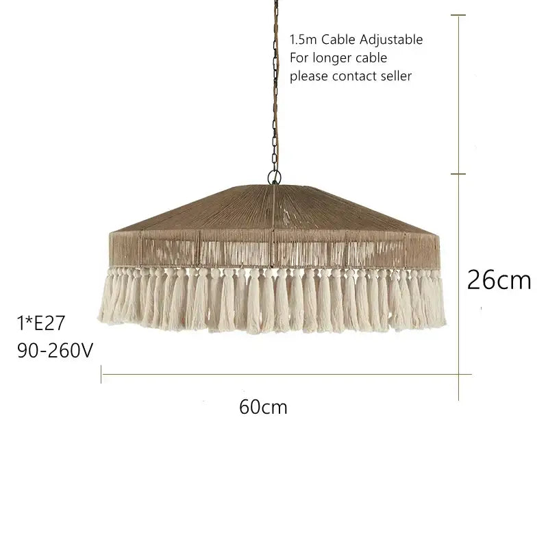 Decorbites bohemian tassel chandelier natural woven bedroom light