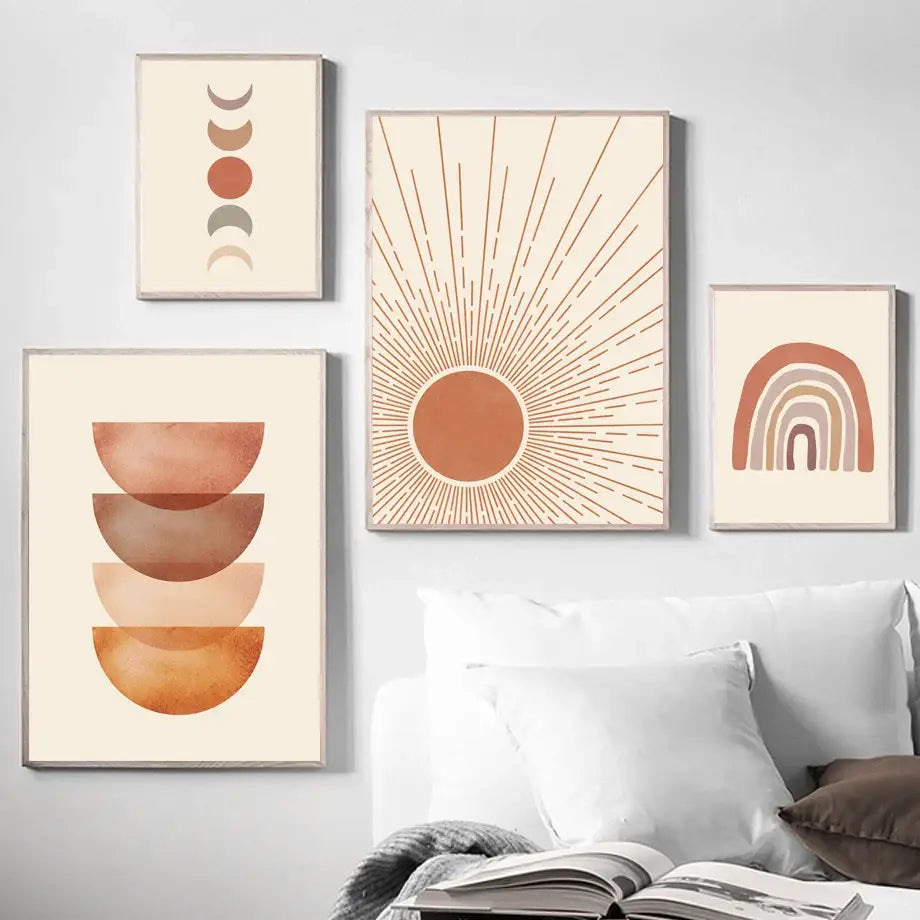 Bohemian abstract geometry earth tone wall art canvas living room