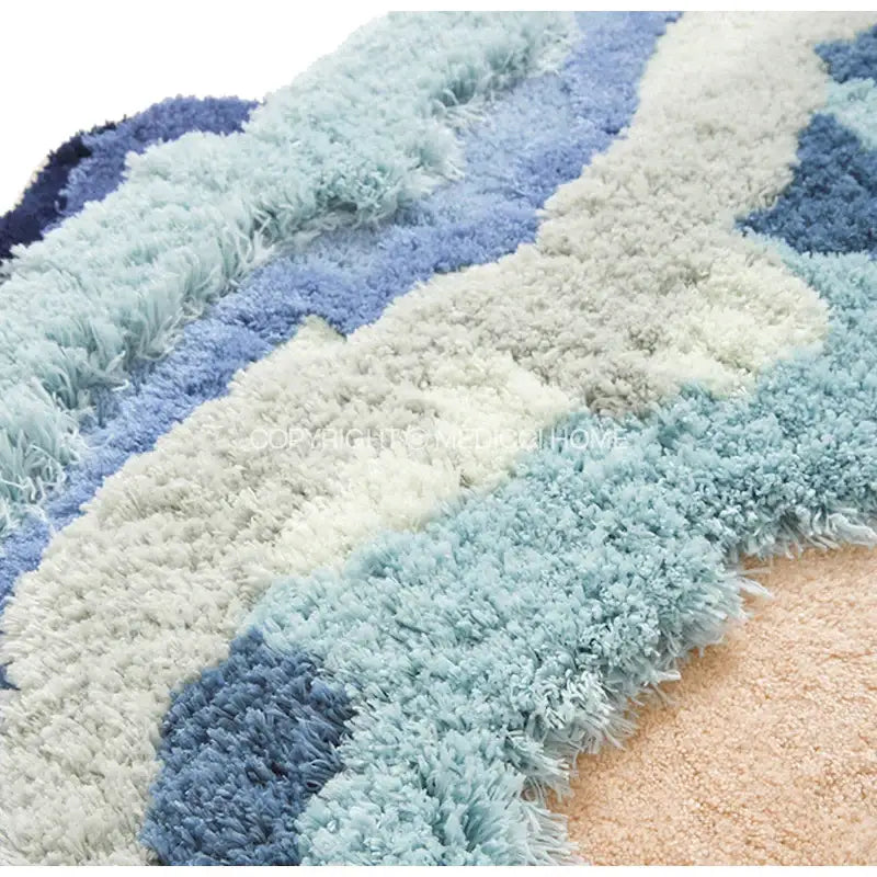 Decorbites boho chic mossy rug blue & beige bath mat for bedroom