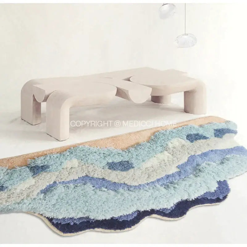 Decorbites boho chic mossy rug blue & beige bath mat for bedroom